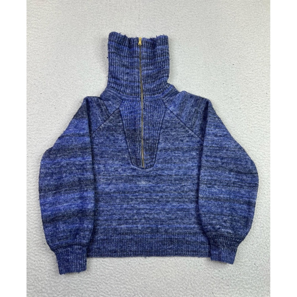 J Crew Sweater Womens Medium Blue Marled Turtleneck Half Zip Knit Wool Cashmere